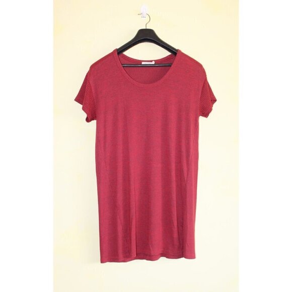 Rag & Bone Clara Mixed-Texture T-Shirt Mini Dress Size Medium Burgundy - Picture 7 of 9